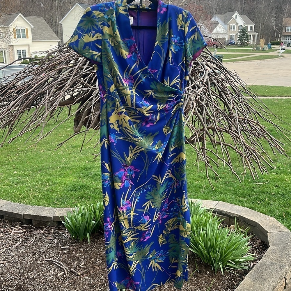 David Warren New York vintage tropical faux wrap maxi dress size 10